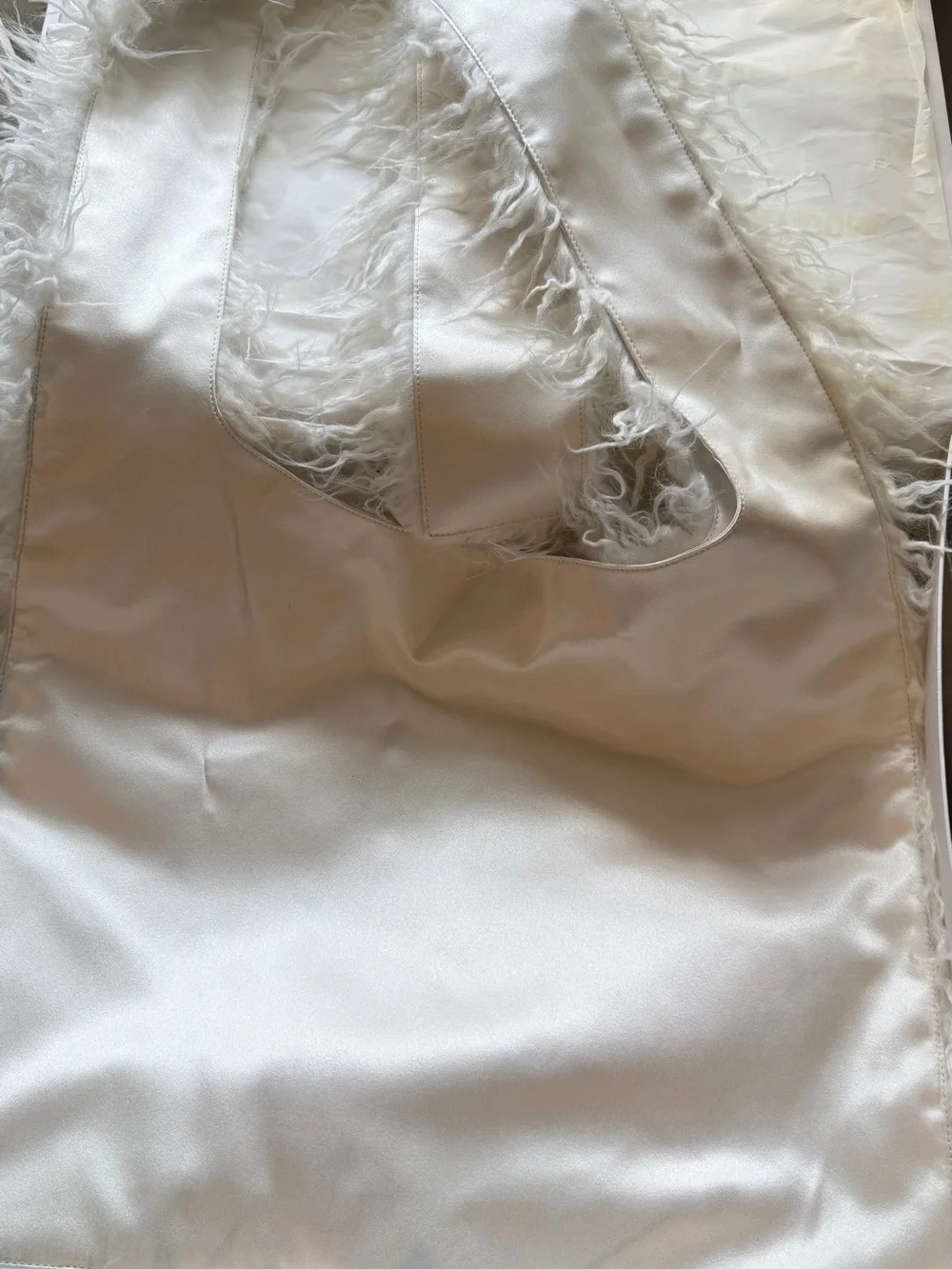 WE11DONE white fur shoulder bag, original boxing included.